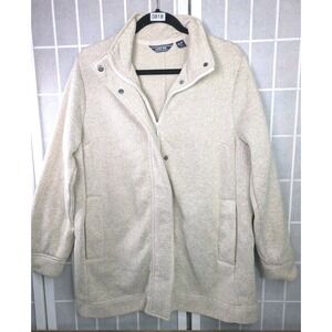 Lands' End Women's Sweater Jacket XL/18 Full Zip w/Snaps Fleece Lined Beige Cozy